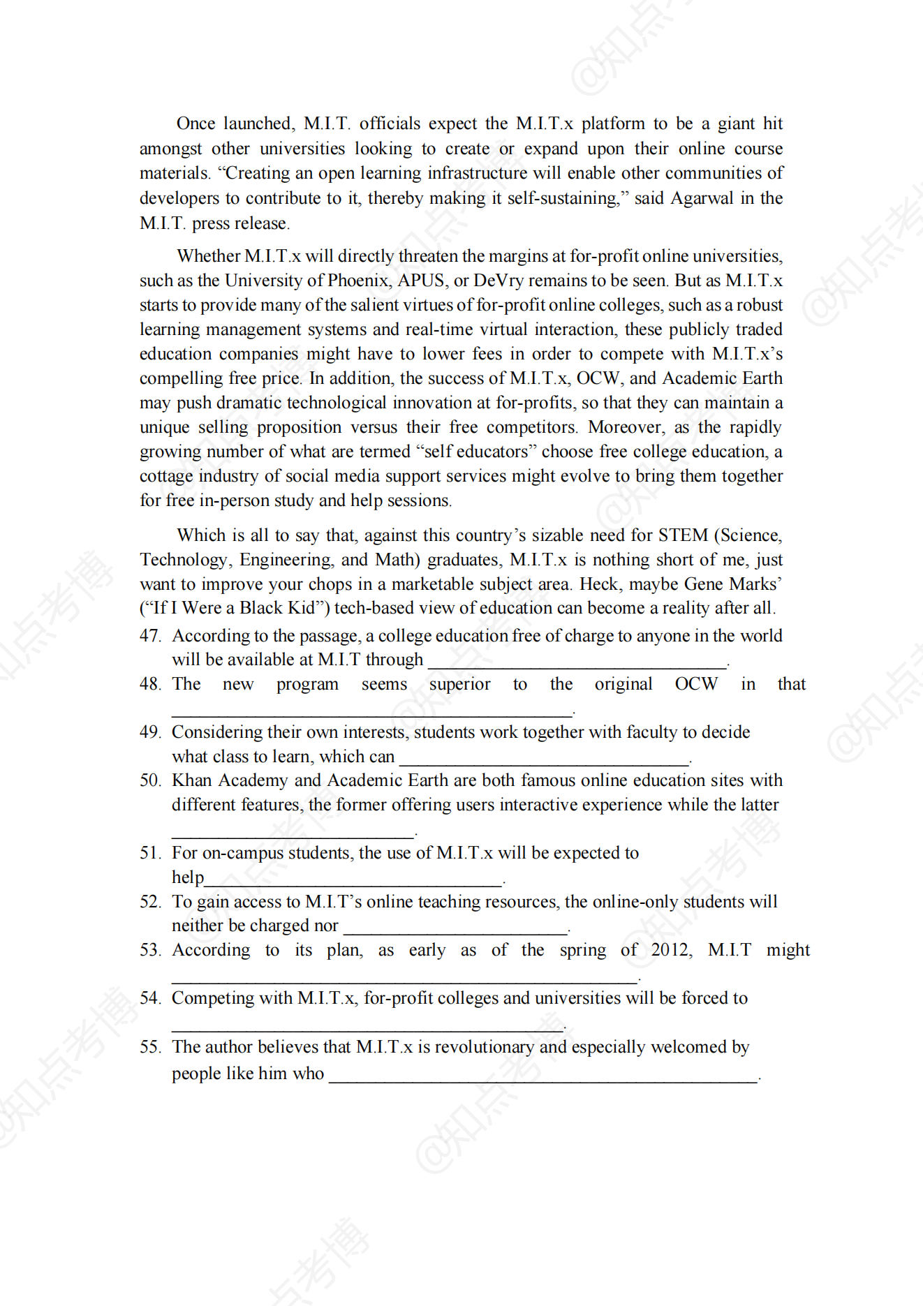 中央财经大学自主招生试题_大学英语四级试题_大学英语试题